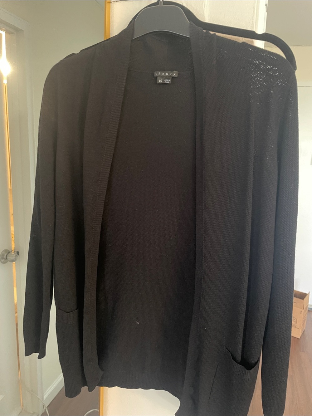 Theory Black Open-Front Lightweight Cardigan